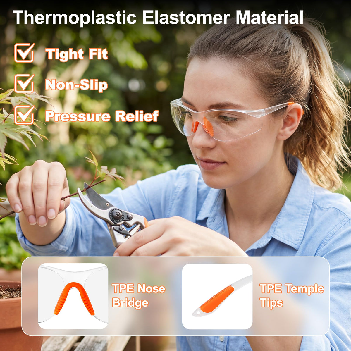 80 Pack Anti Fog Safety Glasses Bulk (Orange Nose Bridge)
