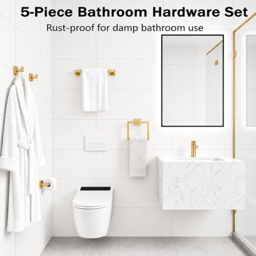 5 Piece Bathroom Accessories Stainless Steel Towel Bar Set