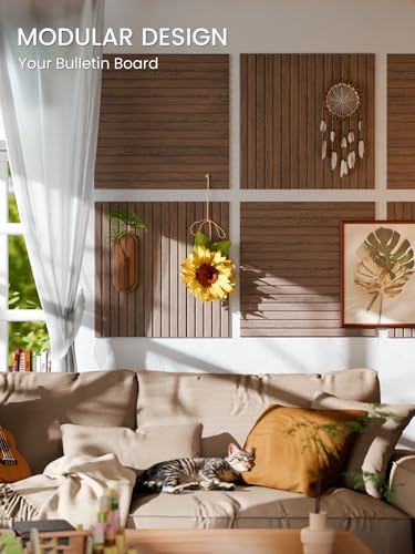 6 Pack Large Felt Bulletin Board (Walnut Slat / Fine-stripe 6-pack)