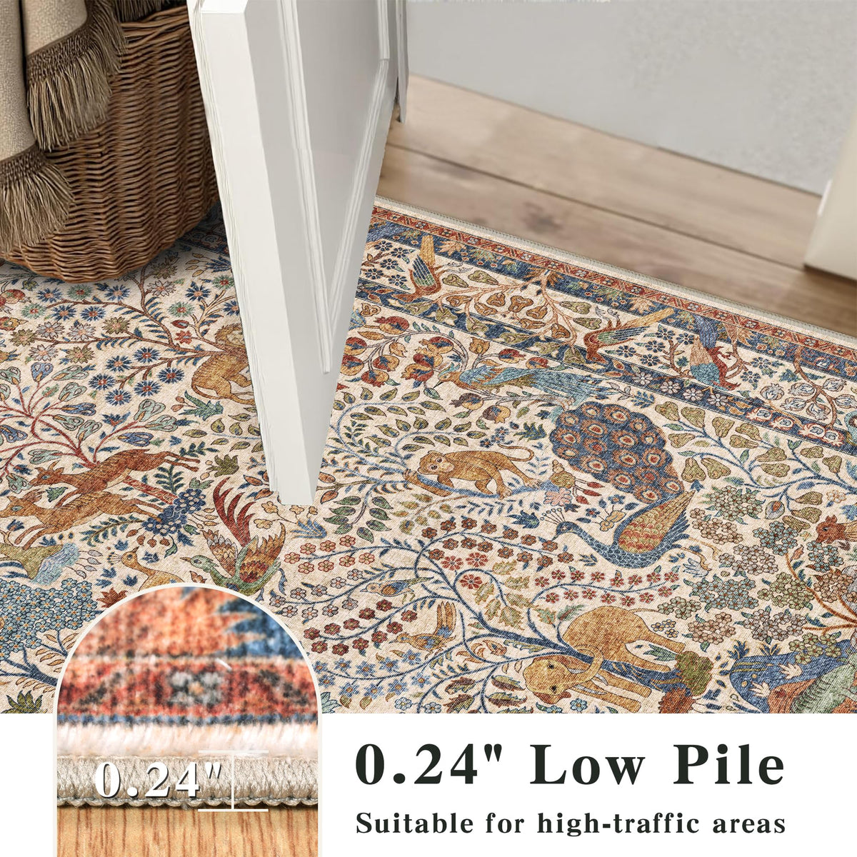 6ft Round Rug Circular Animal Print Area Rug Low Pile Indoor Rug (Beige / 6' (Round))