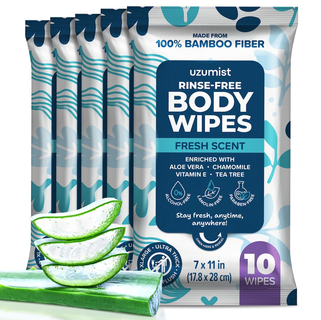 Bath Body Wipes For Adults Bathing No Rinse (50 Pack)