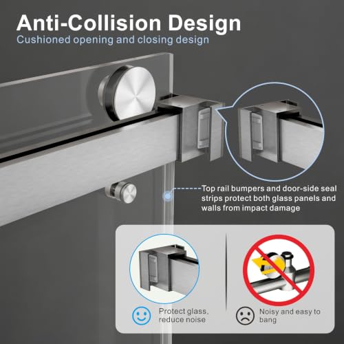 67 72" W x 76" H Frameless Bypass Sliding Shower Door for Walk in Shower