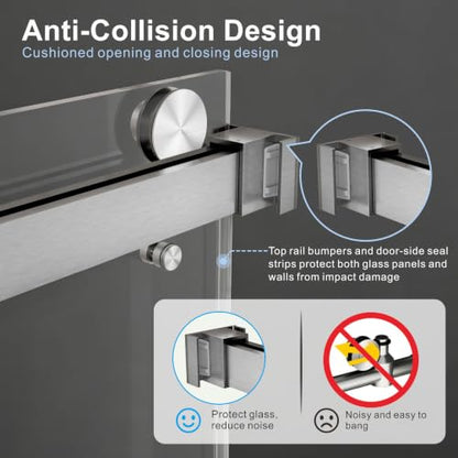67 72" W x 76" H Frameless Bypass Sliding Shower Door for Walk in Shower