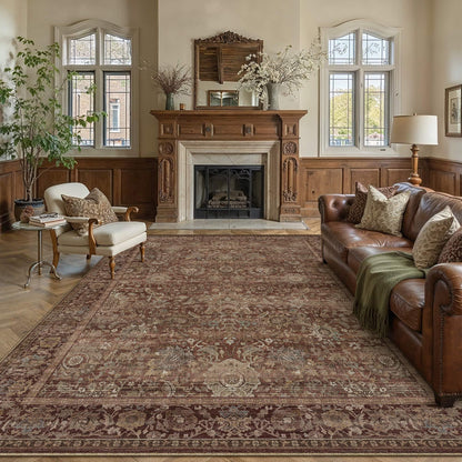 Area Rugs 9x12 Rust Red Vintage Rug for Living Room (Retro | Rust Red / 9' x 12' (Rectangular))
