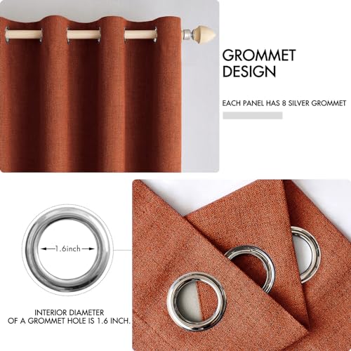 100% Blackout Linen Curtains for Bedroom 52x45 Inches Burnt Orange (Burnt Orange / 52"W x 45"L (Pack of 2))