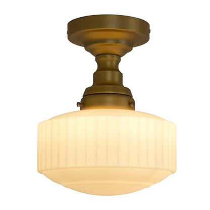 Flush Mount Ceiling Light with 9 Inch Milk Glass Shade