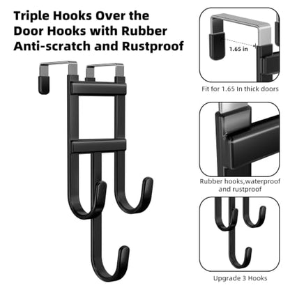 2 Packs Over the (Black / Long hooks-2 Packs Fit 1 1/2" Interior Door)