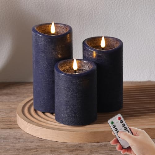 Moving Flame LED Pillar Candles with Remote Set of 3
