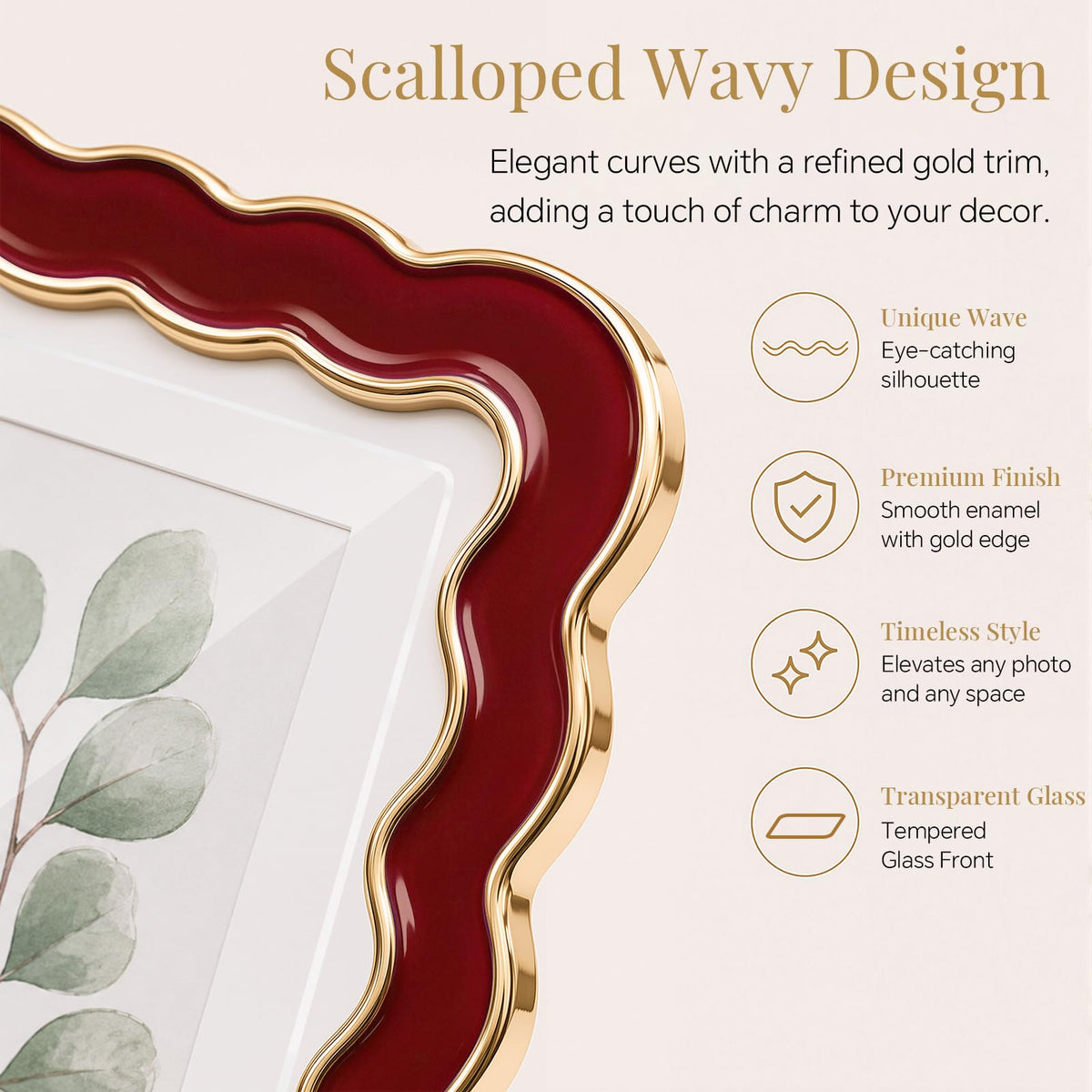 8x10 Scalloped Wavy Metal Picture Frame (Oxblood Burgundy / 8x10)