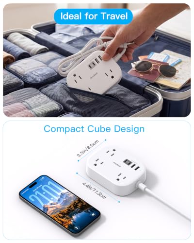 European Travel Plug Adapter with 3Ft Extension Cord
