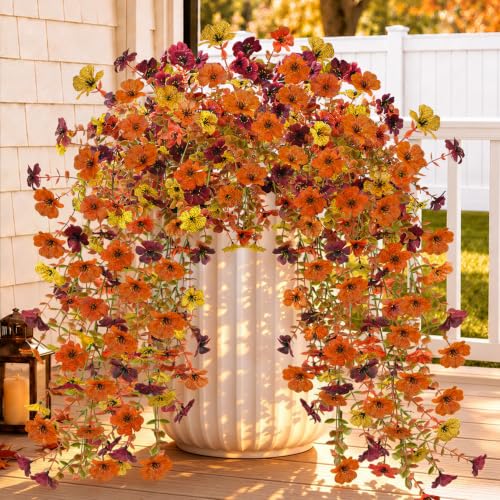 2Pcs Artificial Mums for Outdoors with Larger Flower Heads (Yellow/Orange/Burgundy)