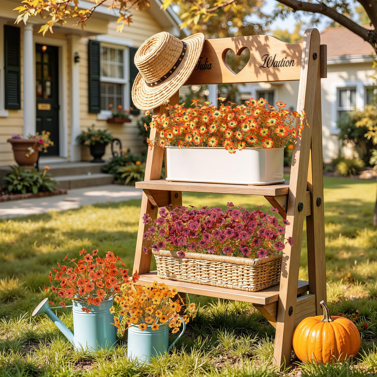24 Bundles Artificial Fall Flowers (Orange Brown Yellow Ombre Orange)