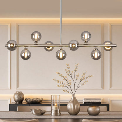 Linear Sputnik Dining Chandelier (Nickel + Grey / 9-Light 40 Inch)