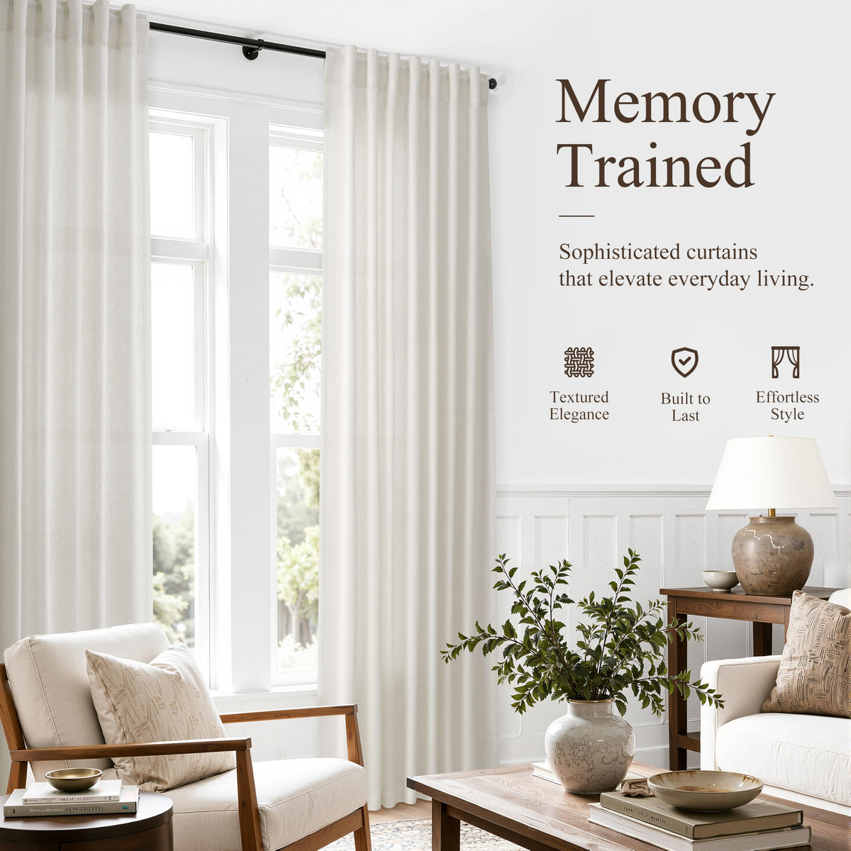 Natural Linen Curtains 87 Inches Long for Living Room 2 Panels (Natural / 52"W x 87"L (Pack of 2))
