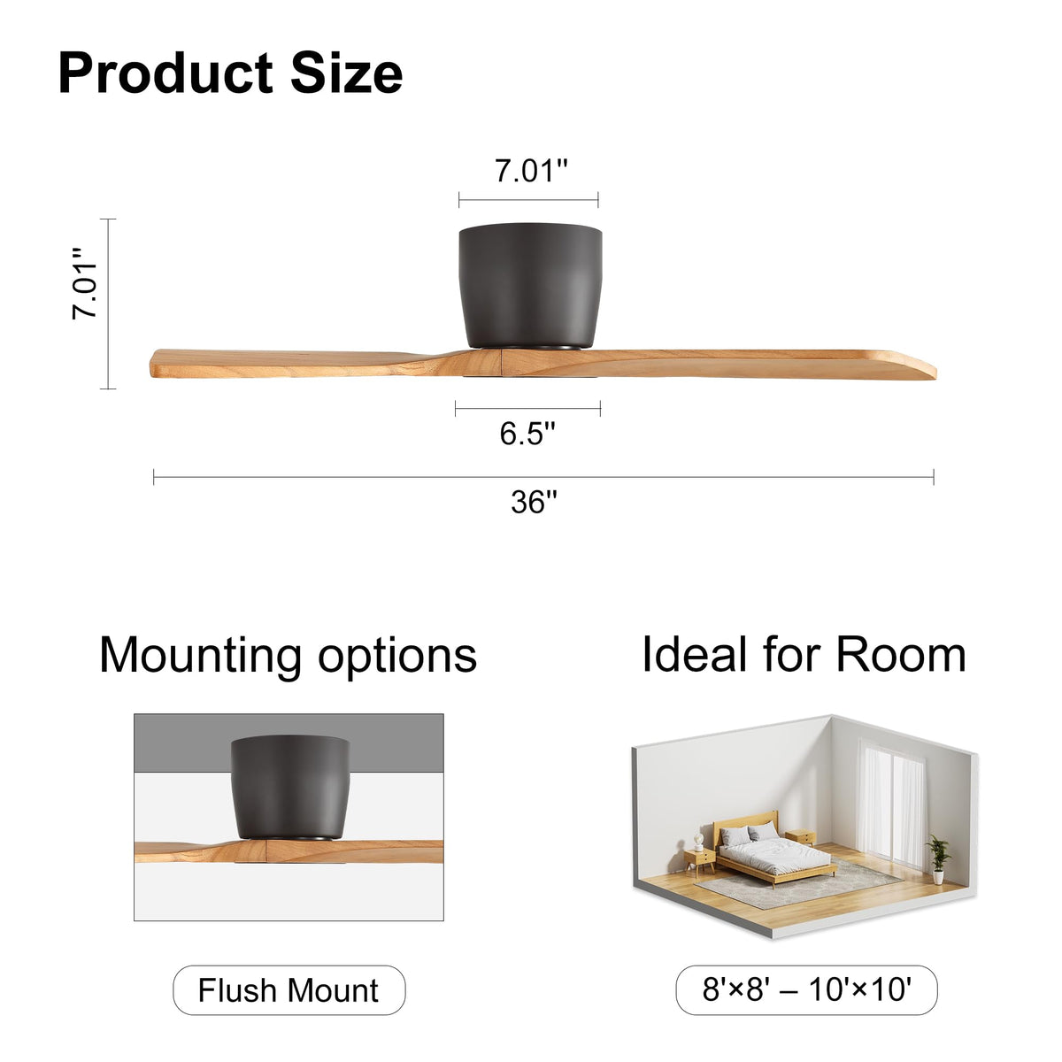 36 Inch Ceiling Fan without Light (Dark Gray/Beech Wood / 36")