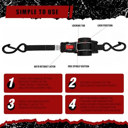 Retractable Ratchet Straps 1 Inch x 12 Ft