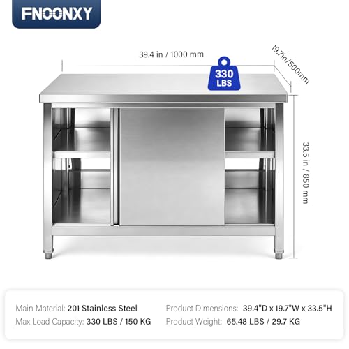 Commercial Grade Backless Stainless Steel Worktable with Cabinet