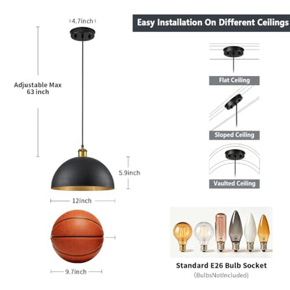 20" Large Modern Black Dome Pendant Light