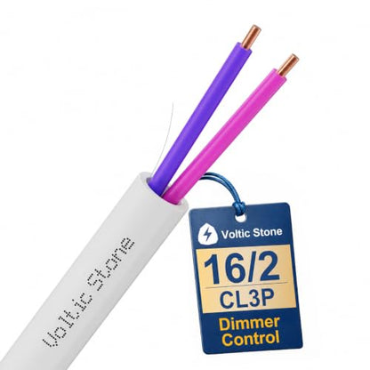 16/2 0-10V Dimming Dimmer LED Switch Wire, Full-Size 16 AWG Solid Bare Copper Control Cable, ETL Listed CL3P Plenum Rated Flame-Retardant, Pink & Purple, for 0–30V Low Voltage System