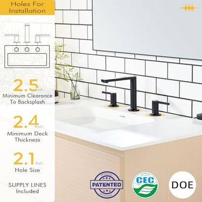 Bathroom Faucets for 3 Hole Vanity Sink (Matte Black / 1.2 GPM)