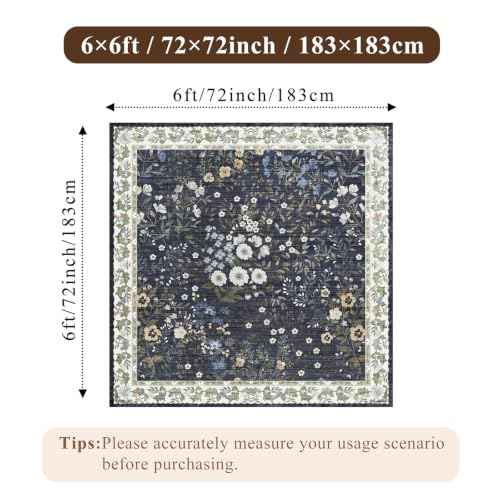 6x6 Washable Area Rug Living Room (Blue / 6x6)