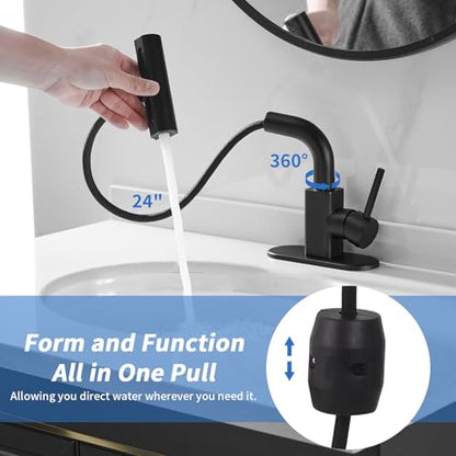 Matte Black Bathroom Faucets with 4 Mode Pull Down Sprayer
