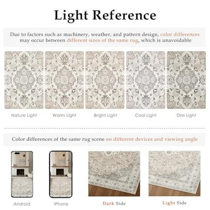 5x7 Washable Area Rug Beige Brown Non Slip Vintage Carpet (Vintage | Beige Brown / 5' x 7' (Rectangular))