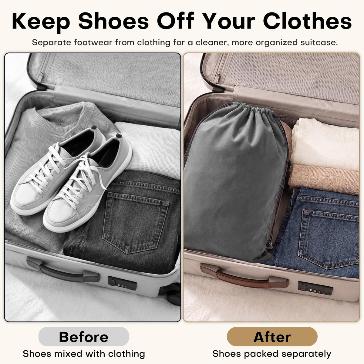 4 Pack Velvet Cloth Shoe Bags for Travel & Packing for Women & Men (Charcoal Gray)