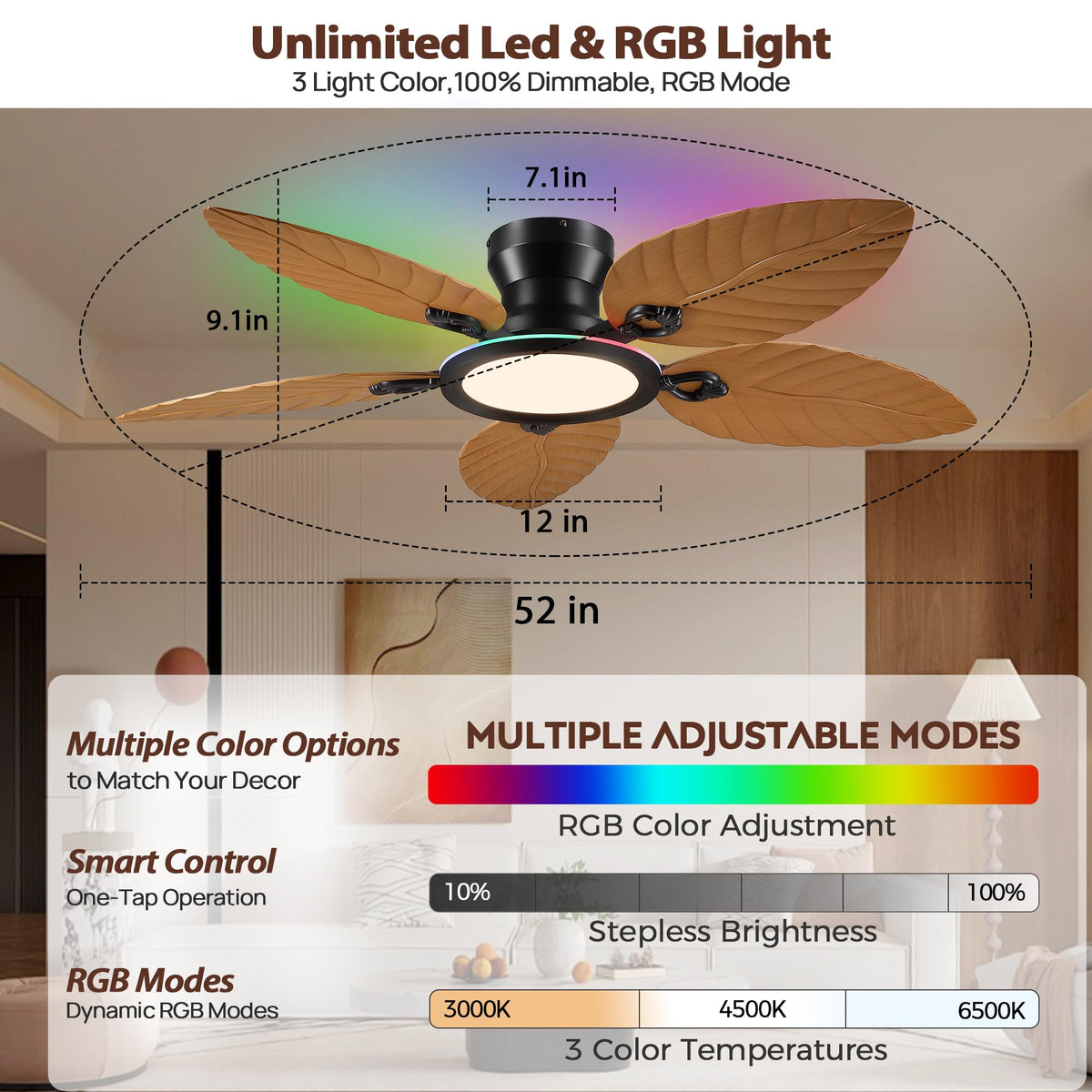 Ceiling Fans with Lights (Wood RGB)