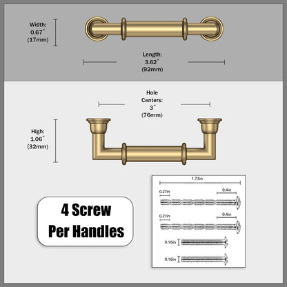 5 Pack Champagne Bronze Cabinet Pulls 3 Inch (3" Hole Center / Champagne Bronze)