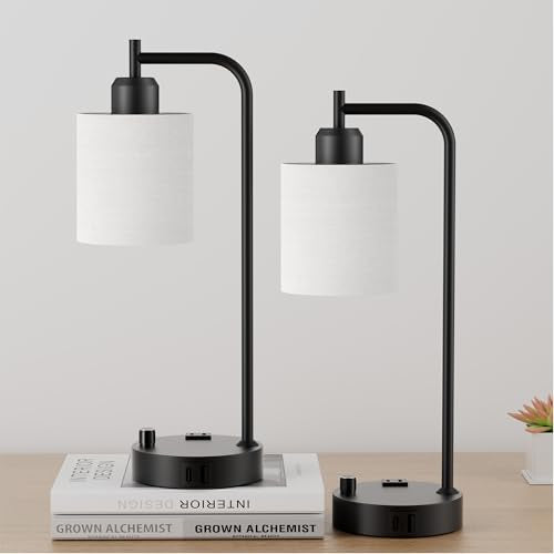 Industrial Table Lamps with Linen Shade