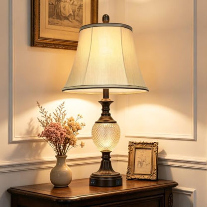 28'' Tall Vintage Bedside Table Lamps with USB Charging Ports