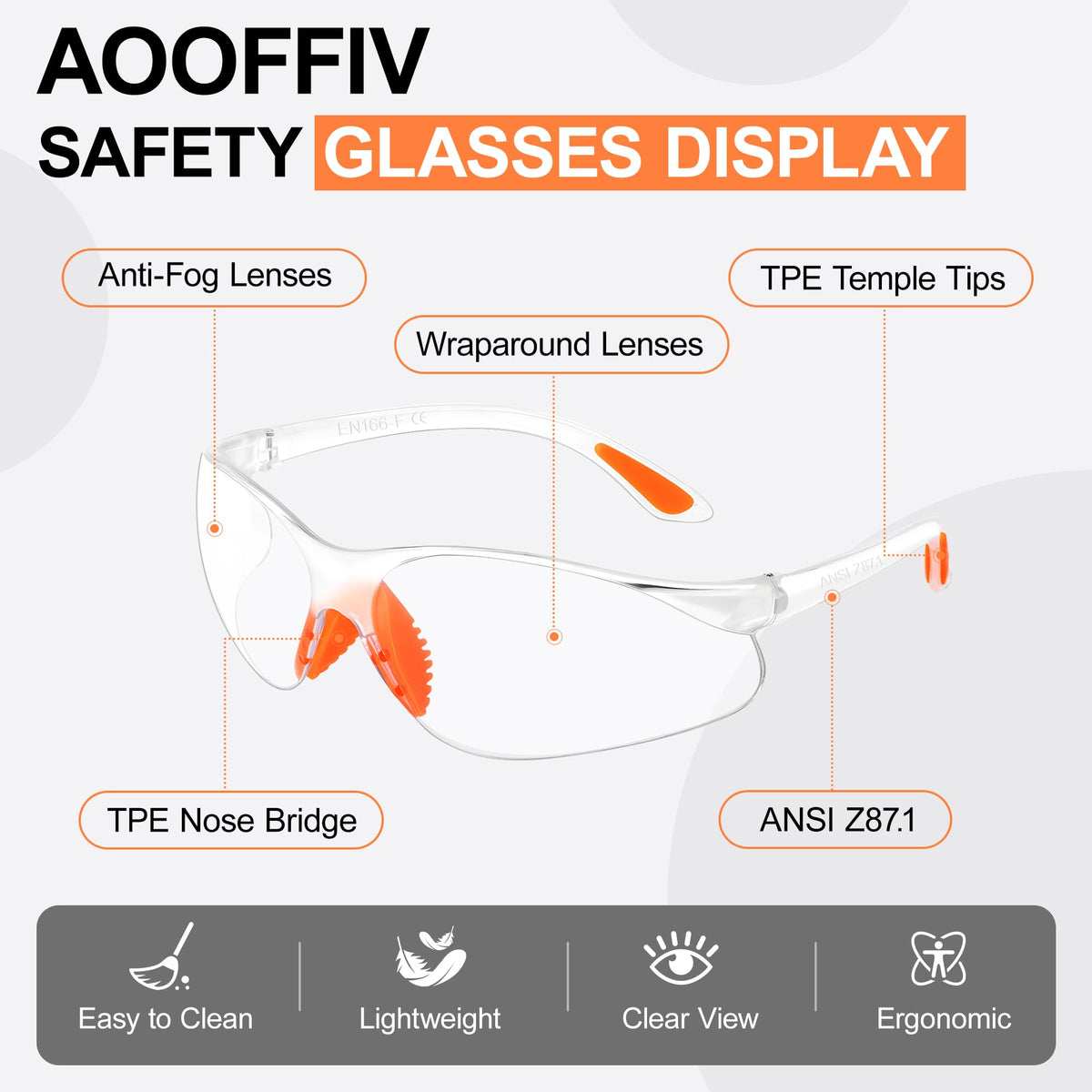 80 Pack Anti Fog Safety Glasses Bulk (Orange Nose Bridge)