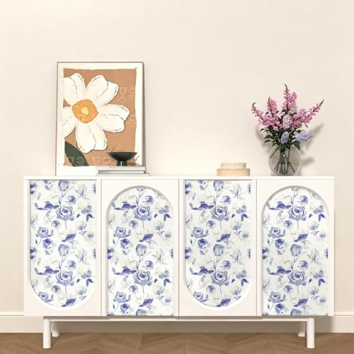 Floral Wallpaper Peel and Stick Vintage Contact Paper Indigo Floral Self Adhesive Removable Wallpaper Waterproof for Bathroom Kitchen Decorative Vintage Contact Paper Vinyl