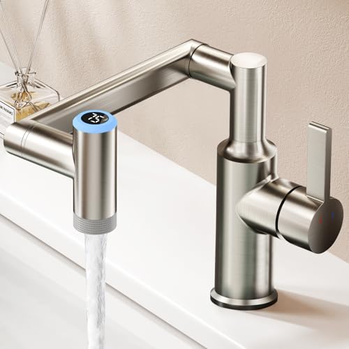 1080° Rotatable 1 Hole Bathroom Faucet with Temperature Display