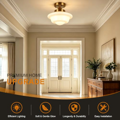 Semi Flush Mount Ceiling Light Modern Schoolhouse Ceiling Light Fixture Milk White Glass Flush Mount Light for Hallway Bedroom Kitchen Living Room