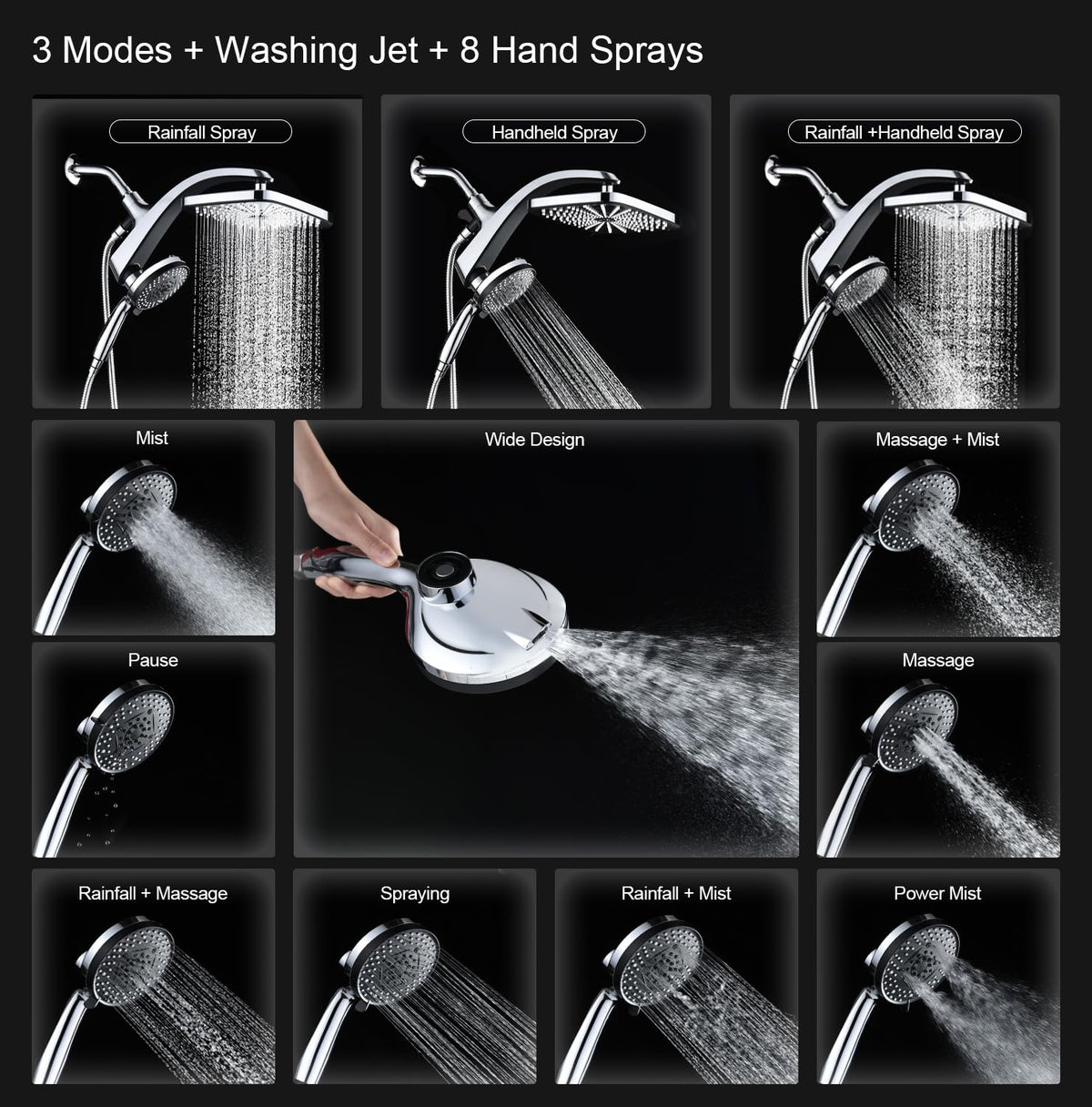 Rain Shower Head with Handheld Showerhead (Chrome)