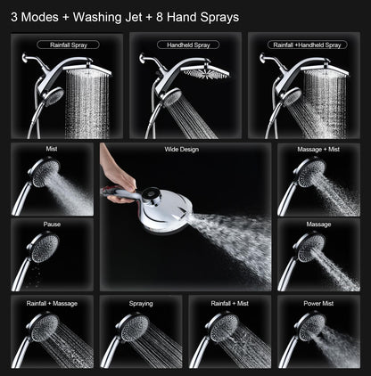 Rain Shower Head with Handheld Showerhead (Chrome)