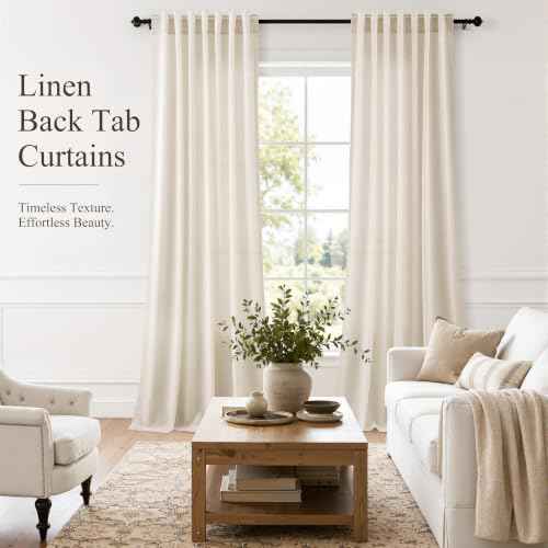 Cream Linen Curtains 100 Inches Long for Living Room 2 Panels (Linen / 52"W x 100"L (Pack of 2))
