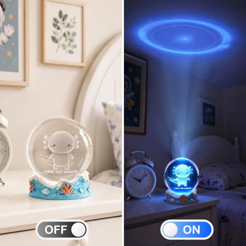 3D Crystal Ball Axolotl Night Light with Resin Base