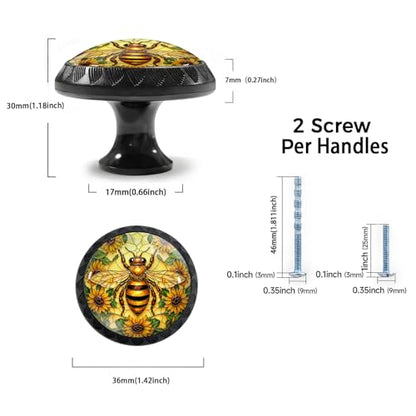4 Pack Boho Bee Pattern Cabinet Knobs for Kitchen Bathroom