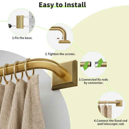 Brushed Gold Curtain Rods for Windows 66 (Brushed Gold / 66"-152")