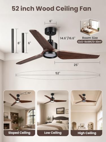 52 inch Ceiling Fan with Light and 3 Solid Wood Blades
