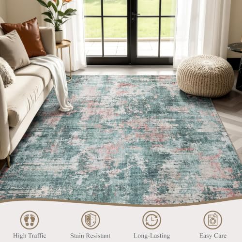 8x10 Washable Area Rug (Pink & Green / 8' x 10' (Rectangular))