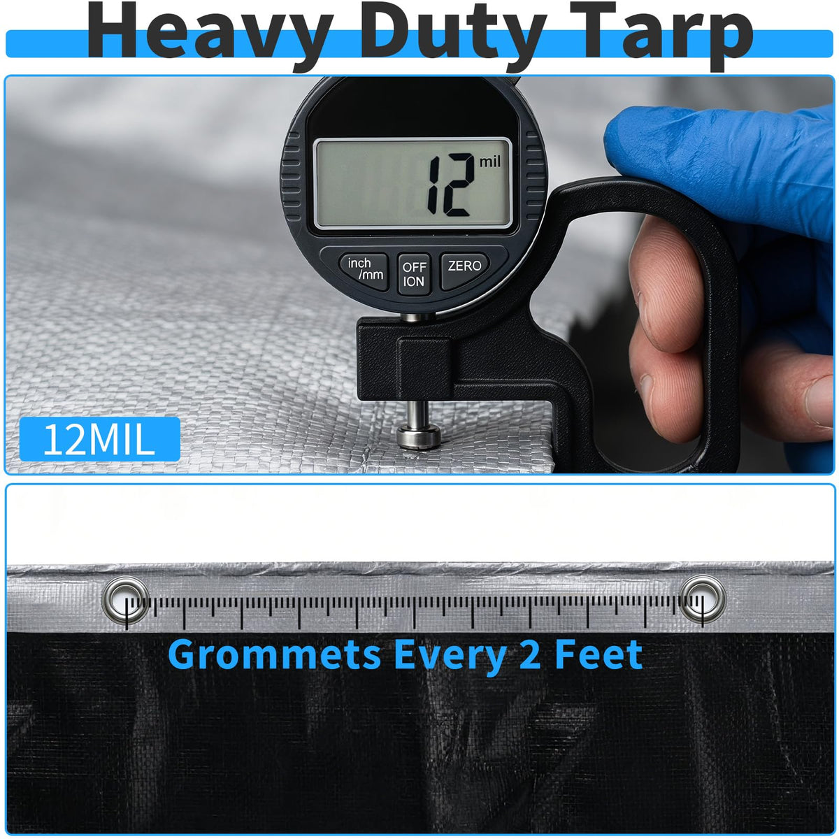 12x12FT Tarp 12 Mil Tarps Heavy Duty Waterproof (Silver&black / 1 2 X 1 2 FT)