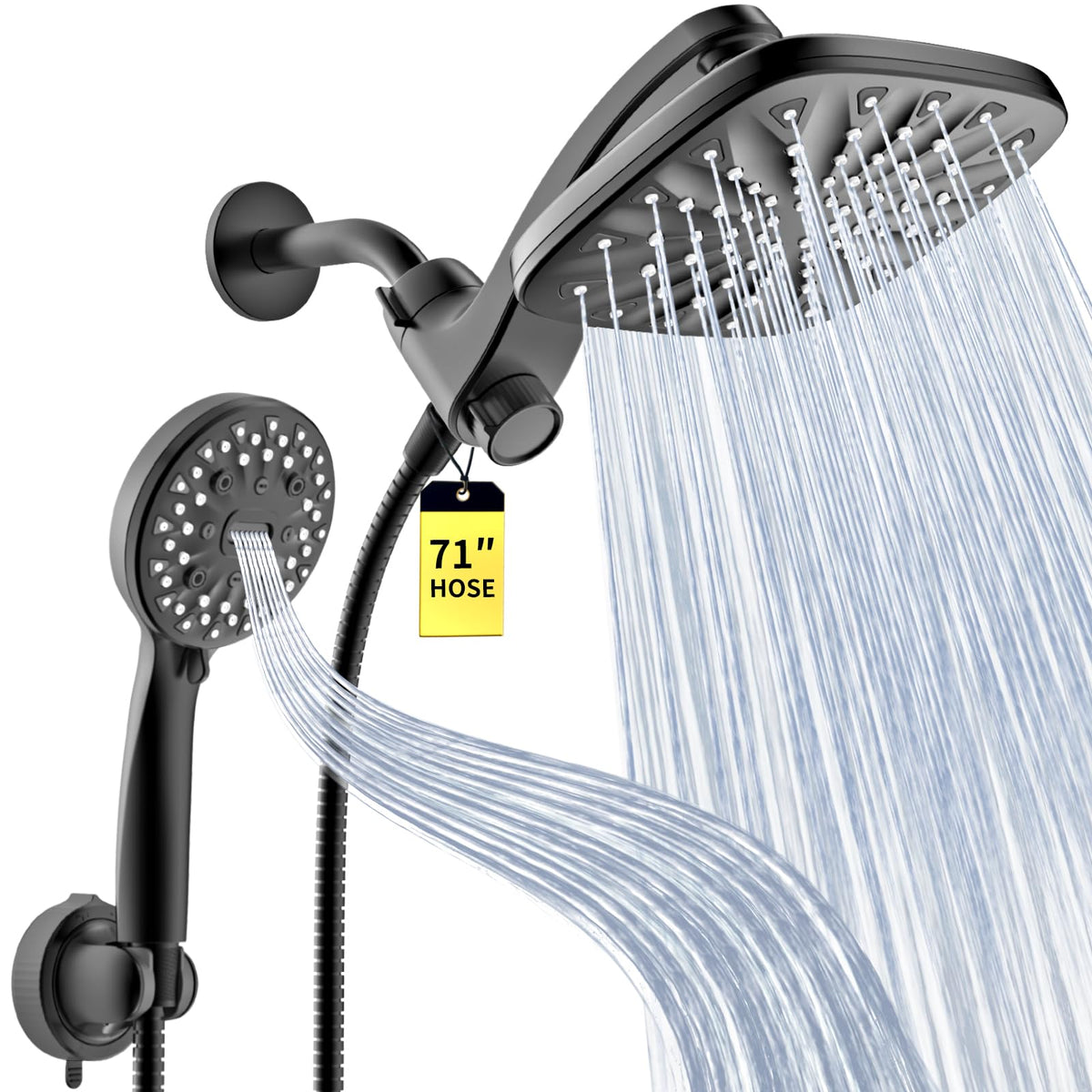 Dual Rainfall Shower Head With 8 (Matte Black)