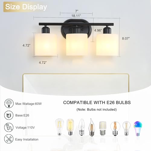 Bathroom Vanity Light with Milky White Frosted Glass Shades