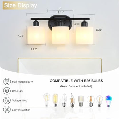Bathroom Vanity Light with Milky White Frosted Glass Shades