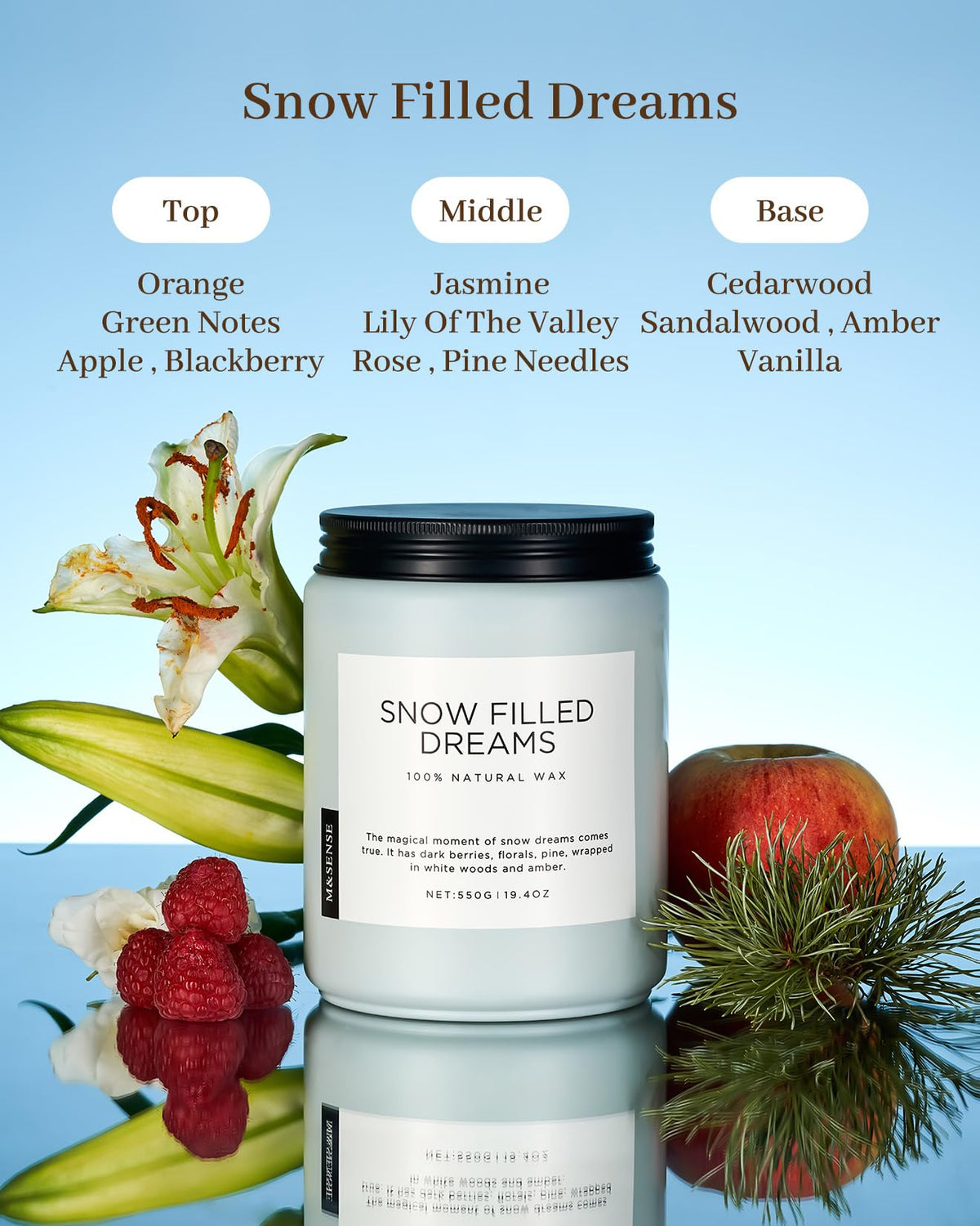 Snow Filled Dream Scented Winter Candle Non Toxic for Holiday Gifts (Large Jar / Snow Filled Dreams)