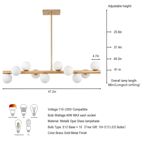 Mid Century Modern Sputnik Chandelier for Dining Room